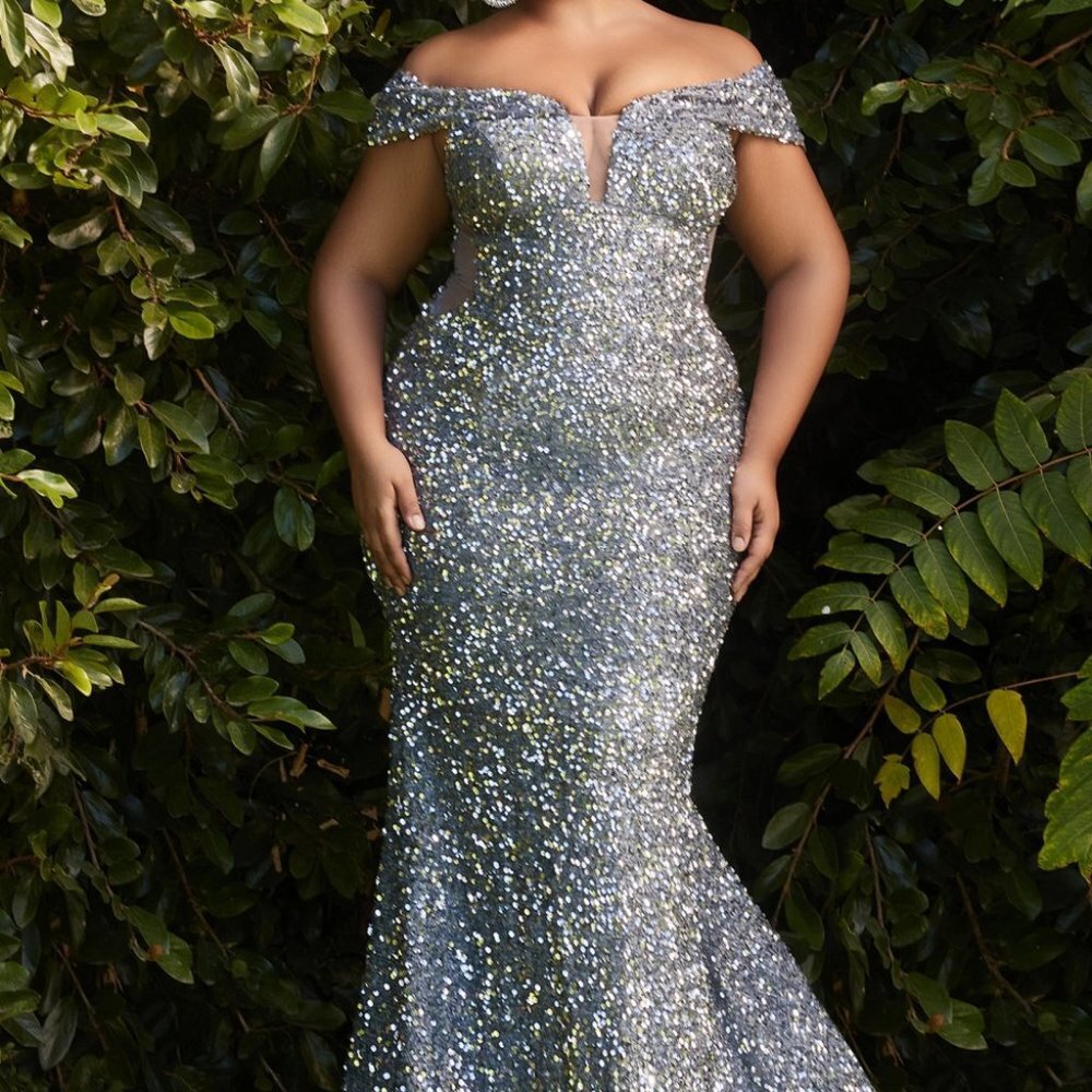 PLUS SIZE PROM PARTY OFF SHOULDER EVENING OFF THE SHOULDER SEQUIN GOWN Cd975 - Picture 7 of 7